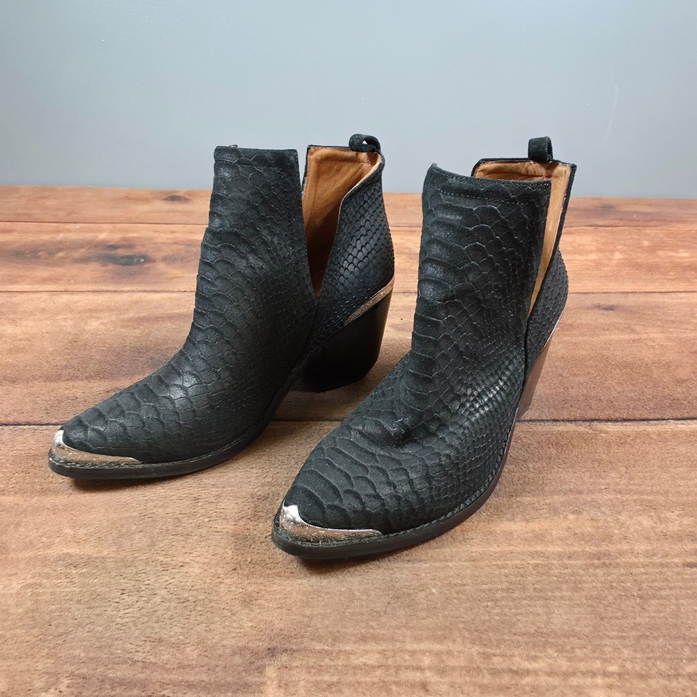 Jeffrey Campbell Cromwell Booties Womens 8 Black Good Snakeskin Silver Hardware